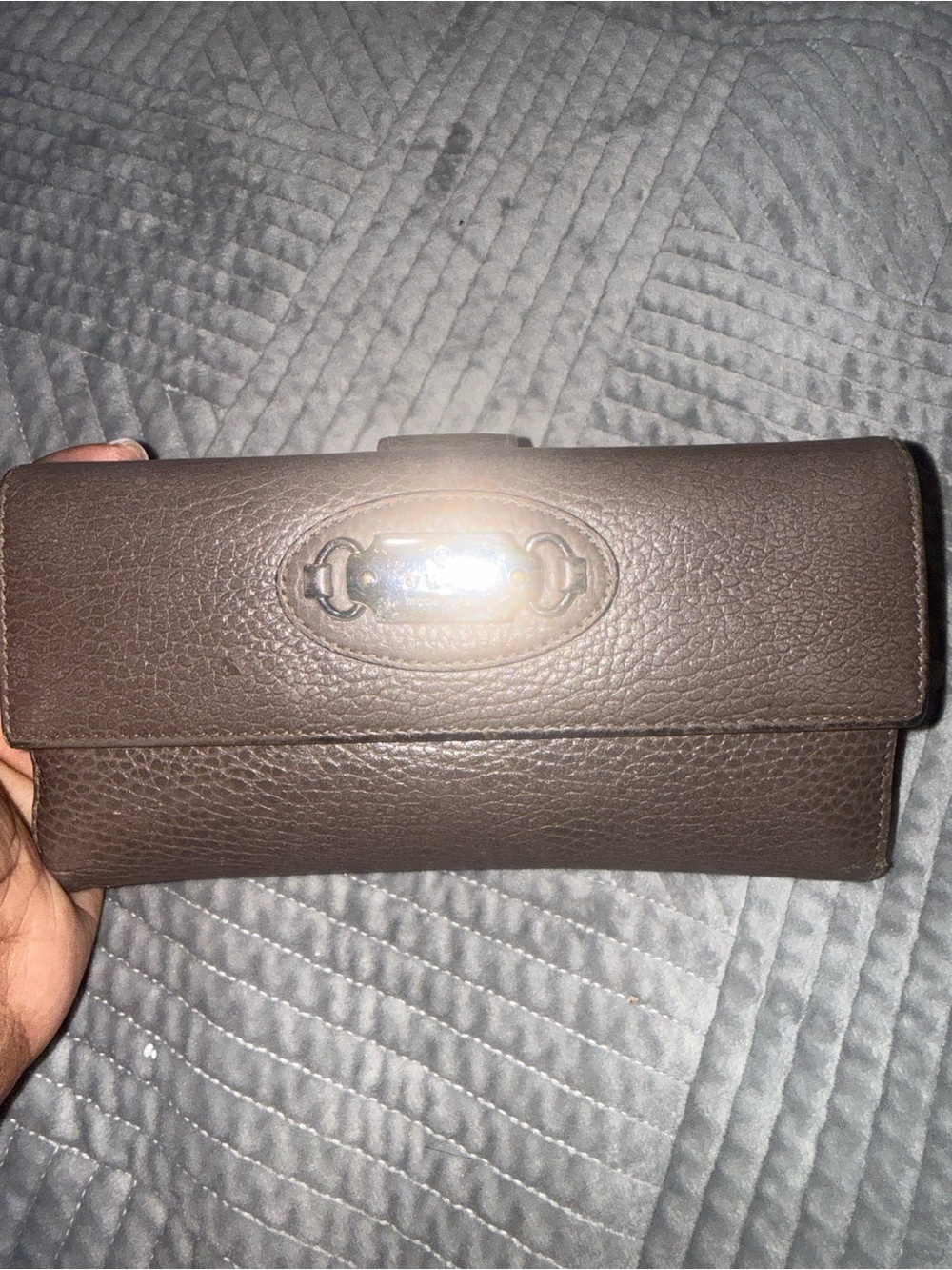 Gucci Taupe/Brown Pebbled Leather Continental Wallet with Silver Plaque - Picture 4 of 4